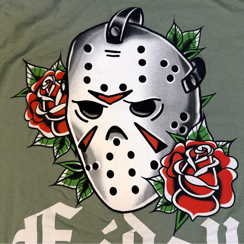Friday The 13th Jason Voorhees Mask Green Shirt Men Medium‎ Horror Movie Tee